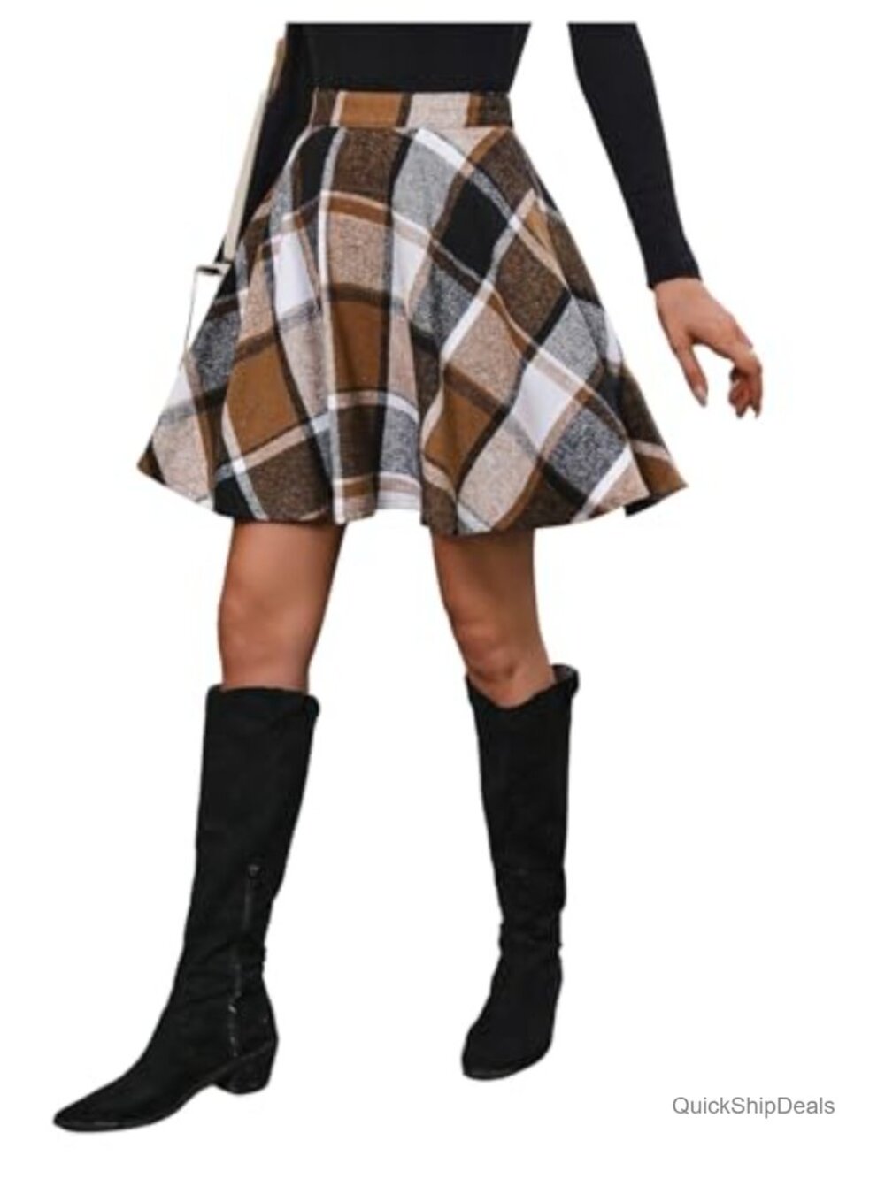 Women's Plaid Flannel Skater Skirt High Waisted A-Line Flared Work Skirt